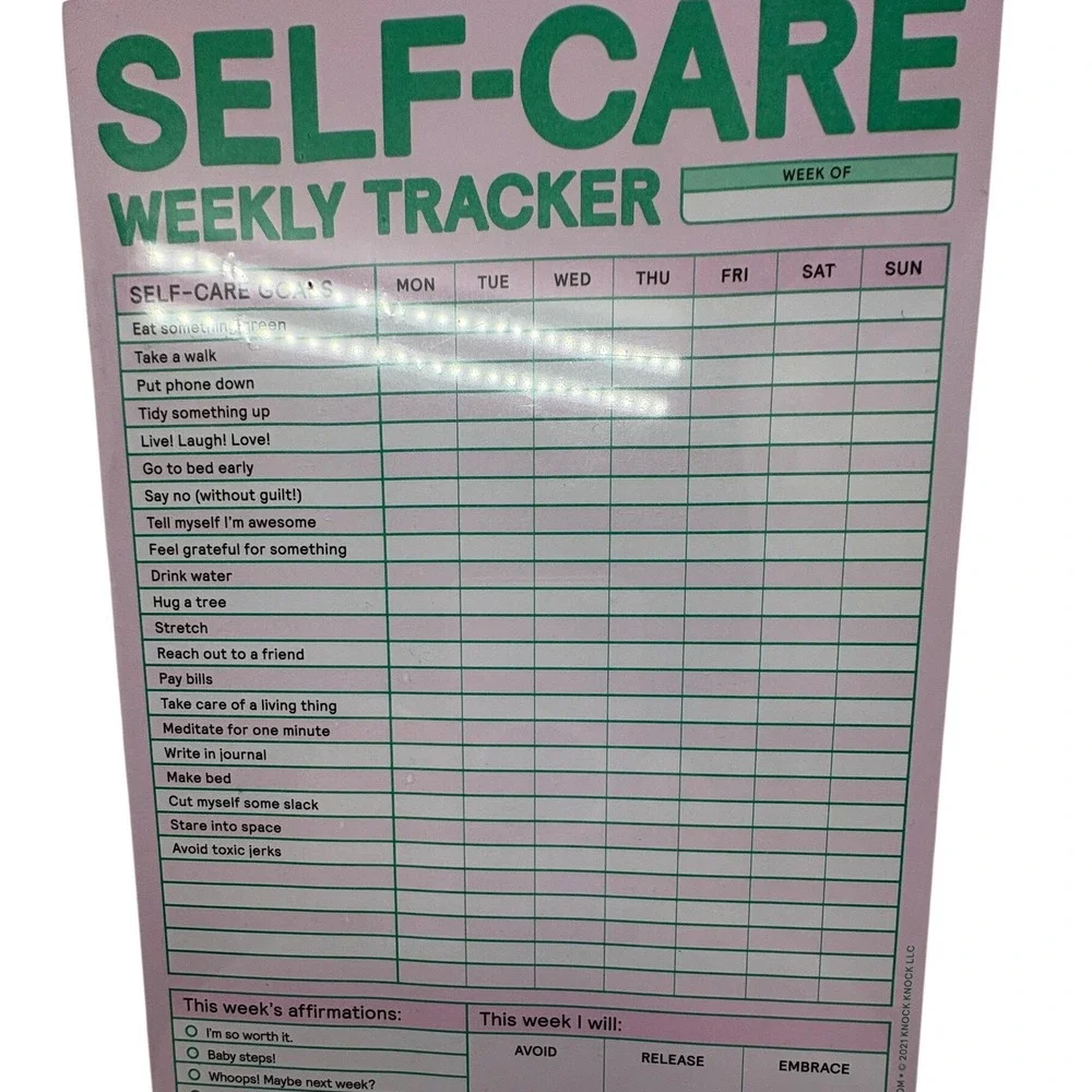 Funny BFF Gift Self-Care Weekly Tracker Classic Pad Pink Green 60 Sheets Gag